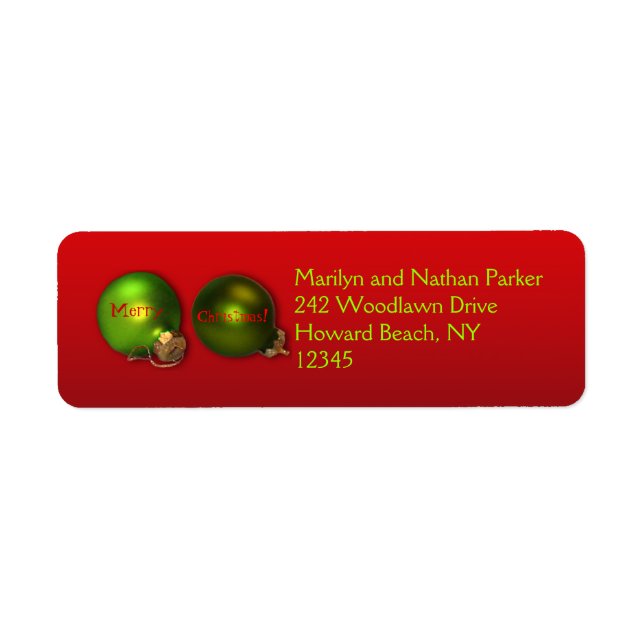 Red with Green Ornaments Christmas Address Labels (Front)