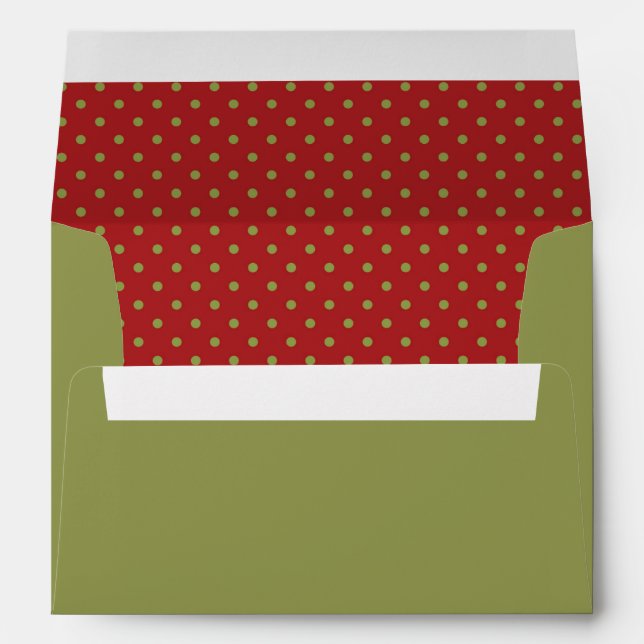 Red With Green Polkadots Lined Christmas Holiday Envelope (Back (Bottom))