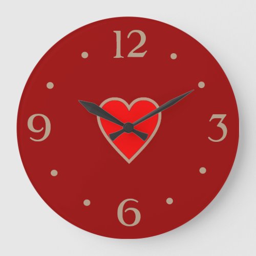 Red with Light Red Heart Valentines Day Gift Large Clock
