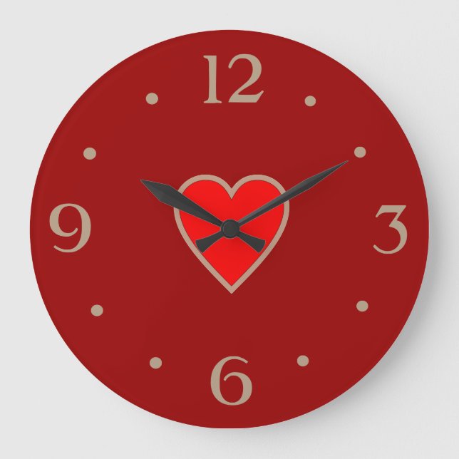Red with Light Red Heart Valentines Day Gift Large Clock (Front)