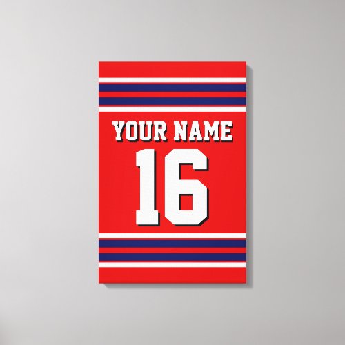 Red with Navy White Stripes Team Jersey Canvas Print