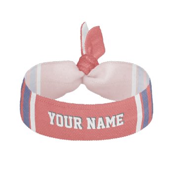 Red With Navy White Stripes Team Jersey Elastic Hair Tie by FantabulousSports at Zazzle