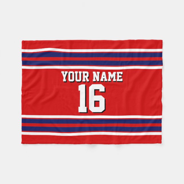 Red with Navy White Stripes Team Jersey Fleece Blanket (Front (Horizontal))