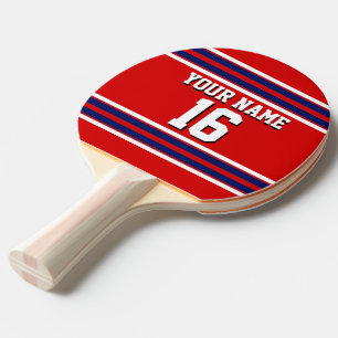 Red with Navy White Stripes Team Jersey Ping-Pong Paddle