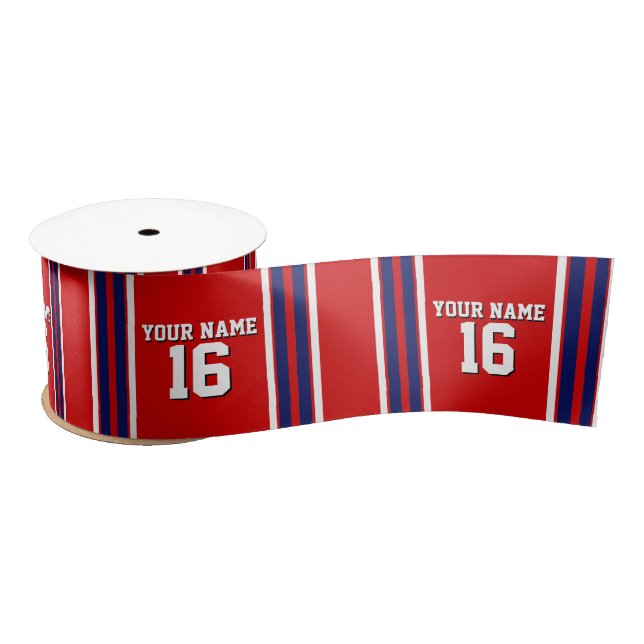 Red with Navy White Stripes Team Jersey Satin Ribbon (Spool)