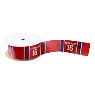 Red with Navy White Stripes Team Jersey Satin Ribbon