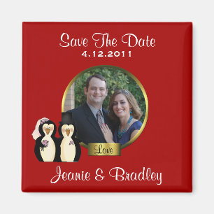 Red with Penguins Save the Date Magnet