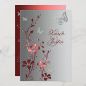 Red with Silver Butterflies Wedding Invitation (Front/Back)