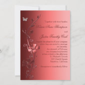 Red with Silver Butterflies Wedding Invitation (Back)