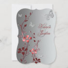 Red with Silver Butterflies Wedding Invitation