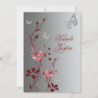 Red with Silver Butterflies Wedding Invitation