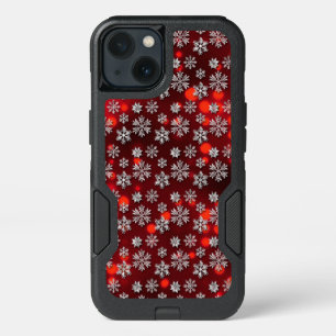 RED WITH SILVER HOLIDAY SNOWFLAKES iPhone 13 CASE