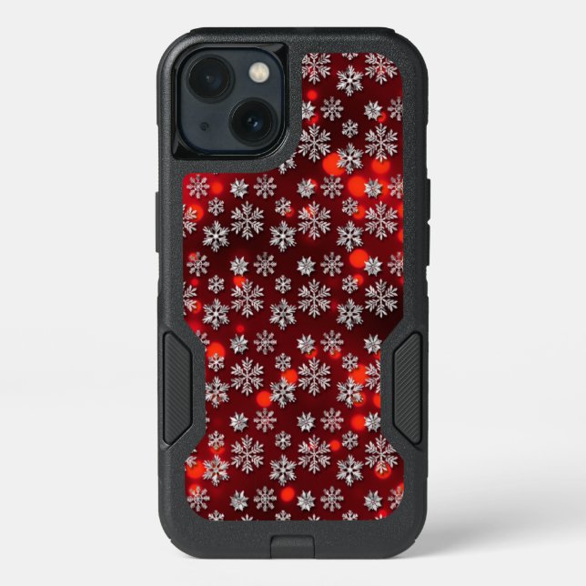 RED WITH SILVER HOLIDAY SNOWFLAKES OTTERBOX iPhone CASE (Back)