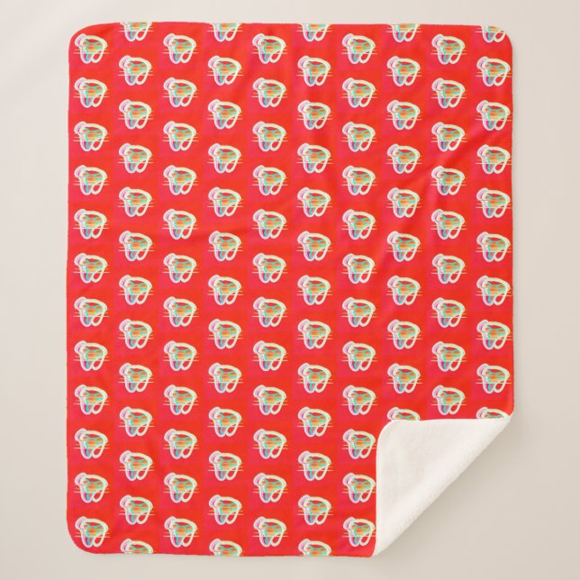 Red with small art designs on it     sherpa blanket (Front)