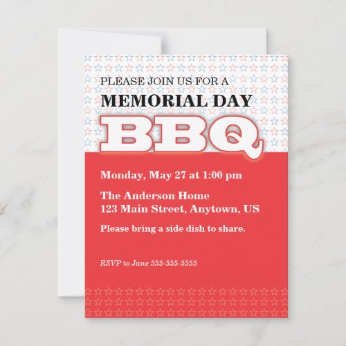 Red with Stars Memorial Day BBQ Invitation