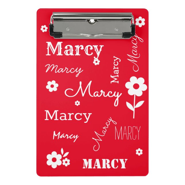 Red with White Flowers, Customized Mini Clipboard (Front)