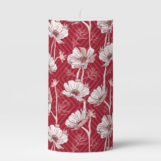 Red with White Flowers Pillar Candle