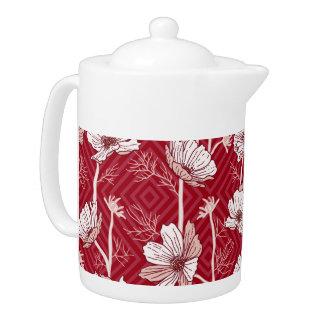 Red with White Flowers Teapot