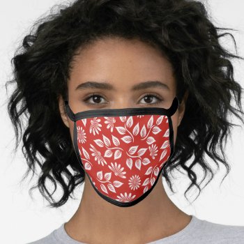 Red With White Leaves & Flowers Face Mask by JLBIMAGES at Zazzle