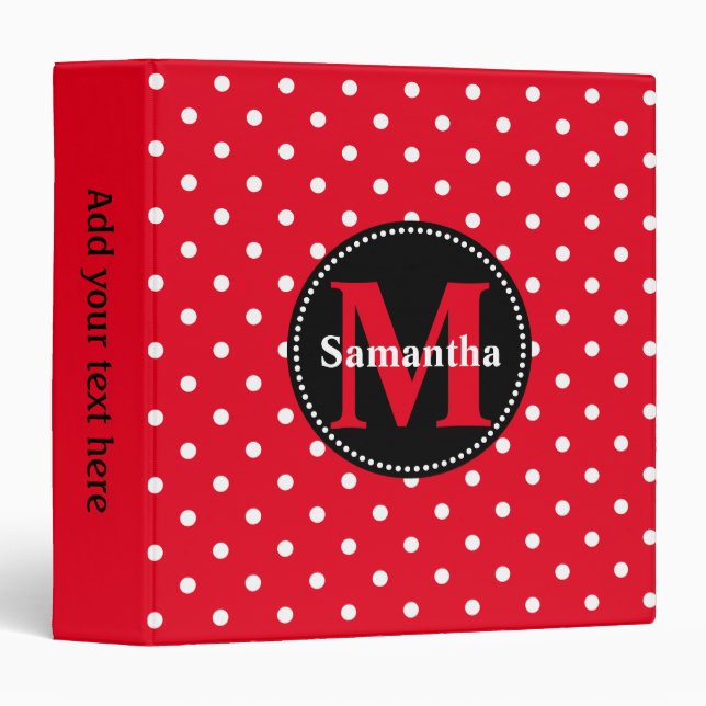 Red with White Polka Dots Personalized 3 Ring Binder (Front/Spine)