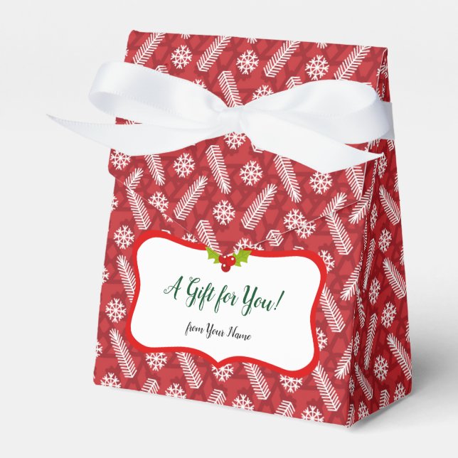 Red with White Snowflake Christmas  Pattern Favor Boxes (Front Side)