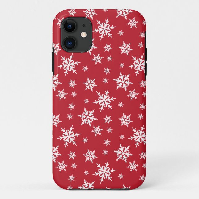 Red with white snowflakes iPhone case (Back)