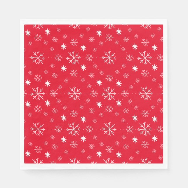 Red With White Snowflakes Paper Plate Napkins (Front)