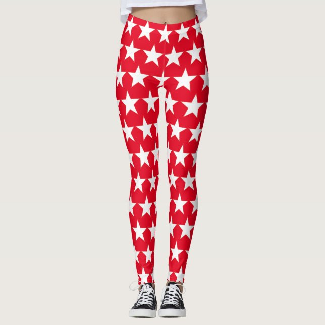 Red with white stars American Leggings (Front)