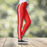 Red with White striped Leggings<br><div class="desc">Elevate your workout or casual style with these bold and vibrant red leggings featuring a classic white side stripe. Designed for comfort and durability, these leggings are perfect for the gym, a yoga class, or a relaxed day out. The high-waist fit offers a flattering silhouette, while the breathable material ensures...</div>