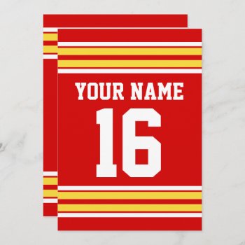 Red With Yellow White Stripes Team Jersey Invitation by FantabulousSports at Zazzle