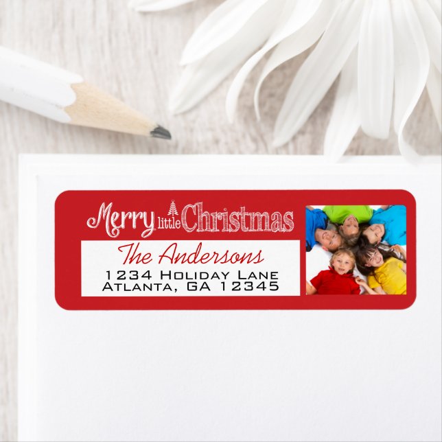 Red With Your Holiday Photo Merry Little Christmas Label (Insitu)