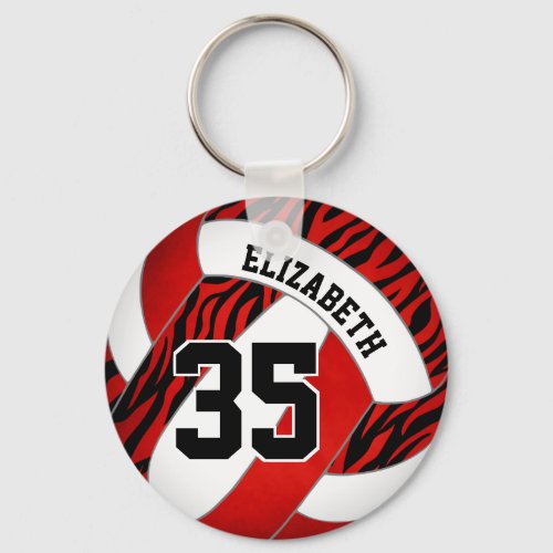 red with zebra stripes accent girls volleyball keychain