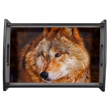 Red Wolf Fractal Serving Tray by laureenr at Zazzle