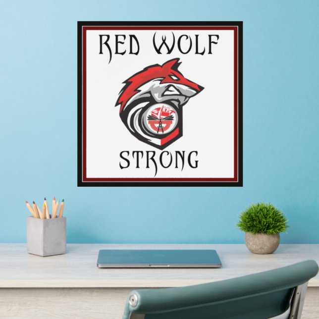 Red Wolf Strong with Black and Red boarder Wall Decal (Home Office 2)