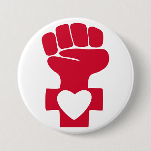 Red Woman Power with Heart Symbol Button