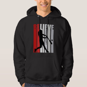 Red Womens Believe Baseball Motivational Softball  Hoodie