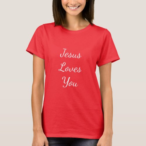 Red Womens Jesus Loves You T_Shirt
