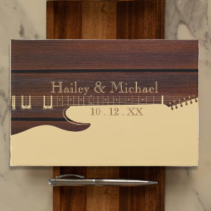 Red Wood & Brown Guitar Wedding Guest Book