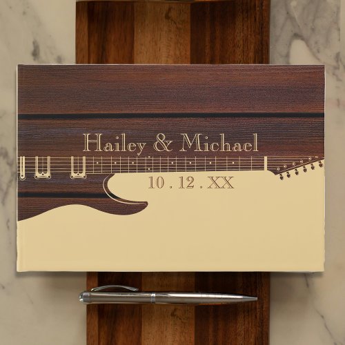 Red Wood  Brown Guitar Wedding Guest Book