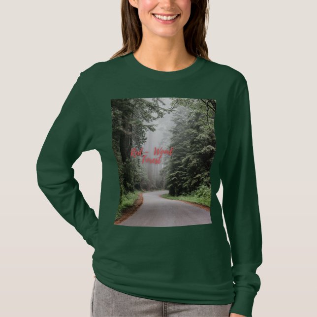  Red Wood Forest Women's Green Long Sleeve T-Shirt (Front)
