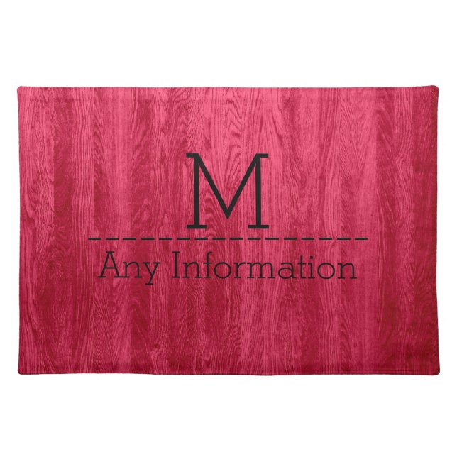 Red Wood Grain Texture Monogram Placemat (Front)