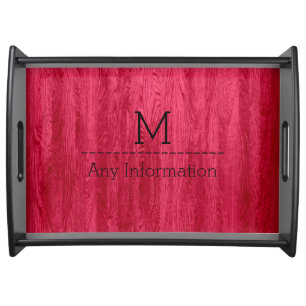 Red Wood Grain Texture Monogram Serving Tray