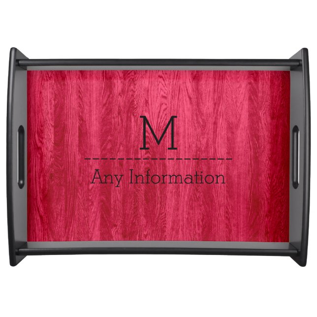 Red Wood Grain Texture Monogram Serving Tray (Front)