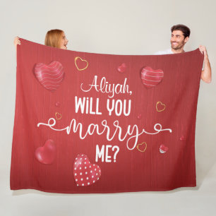 Red Wood Hearts Marriage Proposal Fleece Blanket