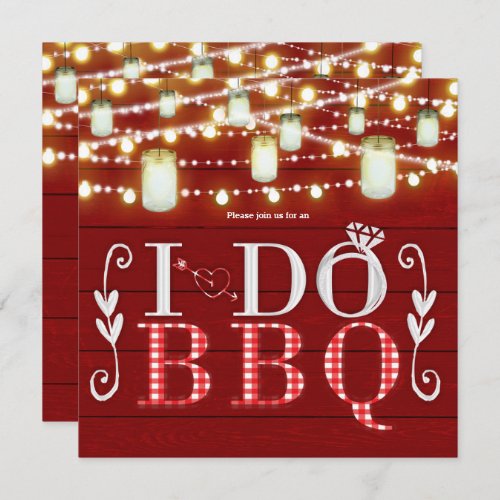 Red Wood  Lights I DO BBQ Rustic Engagement Party Invitation