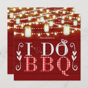 Red Wood & Lights I DO BBQ Rustic Engagement Party Invitation