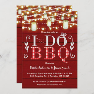 Red Wood & Lights I DO BBQ Rustic Engagement Party Invitation