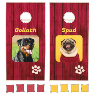 Red Wood Personalized Dog Photo Board Cornhole Set