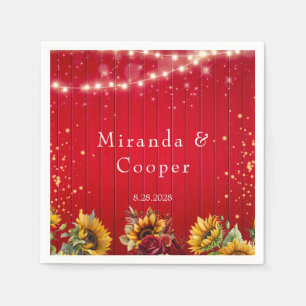 Red Wood Roses and Sunflowers Wedding Napkins