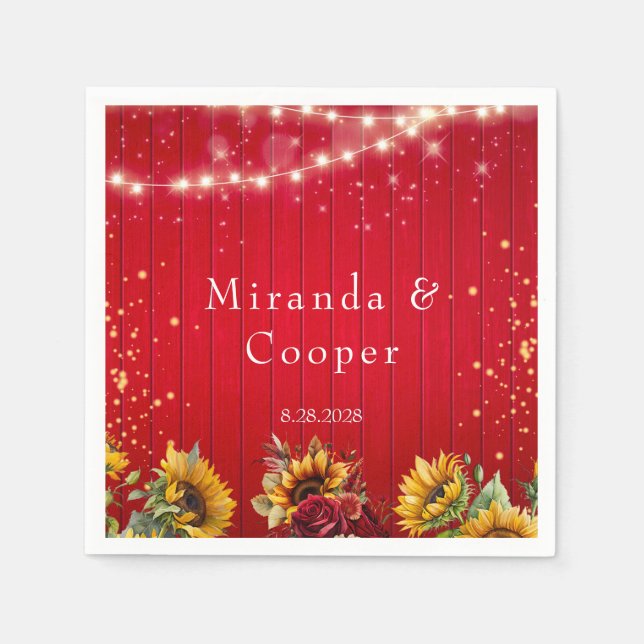 Red Wood Roses and Sunflowers Wedding Napkins (Front)